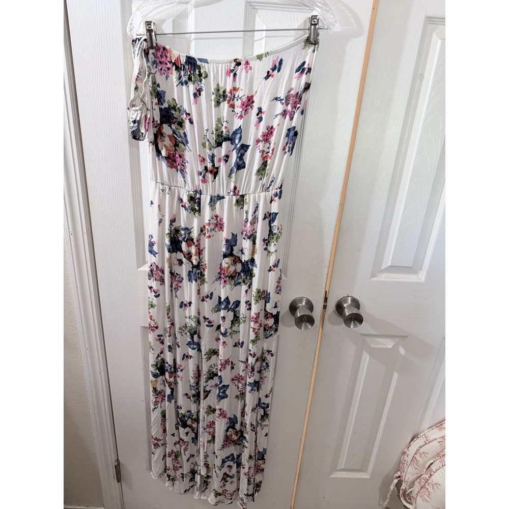 Lucy Love Pink Blue Floral Maxi Dress One Shoulder Or Off Medium